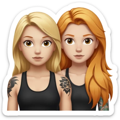 girl with long blonde hair and black tattoos next to a an athletic ginger girl sticker