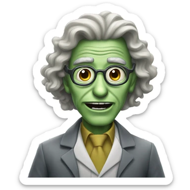 crazy alien scientist with long wavy hair  sticker