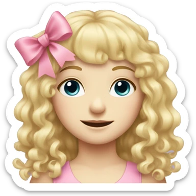 Blonde pale girl with bangs and pink bows in her curly, long hair  sticker