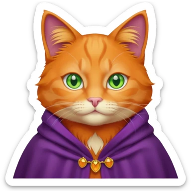 pussy orange cat green eyes, in purple cloak sticker