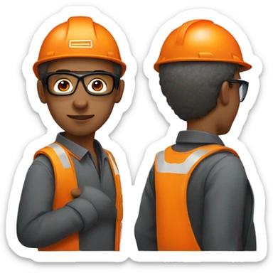 Young man with safety orange helmet, glases and earplugs sticker