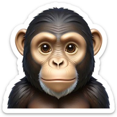 Cinematic Noble Chimpanzee Portrait Emoji, Poised and wise, with a lean, agile build adorned with textured fur and deep, thoughtful eyes, Simplified yet sharp and sophisticated features, highly detailed, glowing with a soft, contemplative glow, high shine, intelligent and vigilant, stylized with an air of primate regality, focused and attentive, soft glowing outline, capturing the essence of a watchful guardian that feels as though it could step out of the screen with effortless authority! sticker