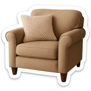 cozy armchair with a knitted pillow, inviting sticker