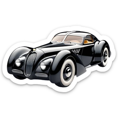  the animated series aerodynamic opulent dark knight futuristic concept Batmobile loosely based on 1936 cord 812 jaguar(flat long straight faceted mechanical body) finned stealthy street hot rod  sticker
