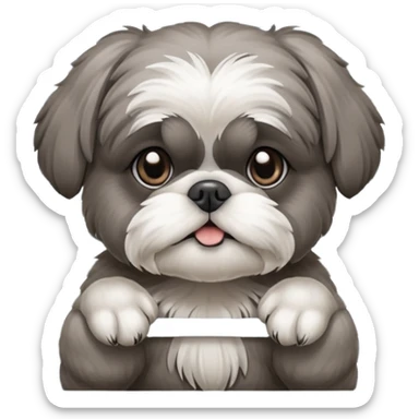 cute all grey shih tzu peeking through window blinds with one paw holding down the shade behind the shade sticker