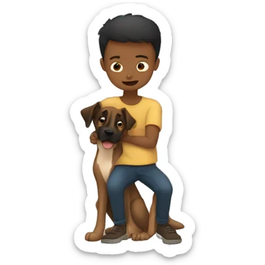 boy who hugs his Malinois tightly because he is afraid sticker