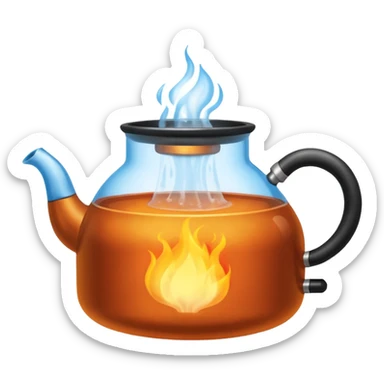 a small pot or kettle filled with water placed on fire, the water is boiling intensely with visible steam and bubbles rising, bright lighting, clean white background



 sticker