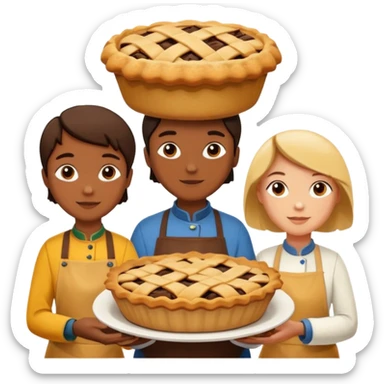 Baking community humanless avatar in vibrant style illustration. Pie, cookie, and muffin warm golden tones, simple shapes, flat design, high contrast. sticker