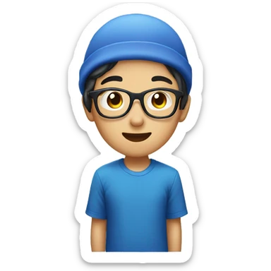 Asian boy with glasses and a blue bonnet on sticker