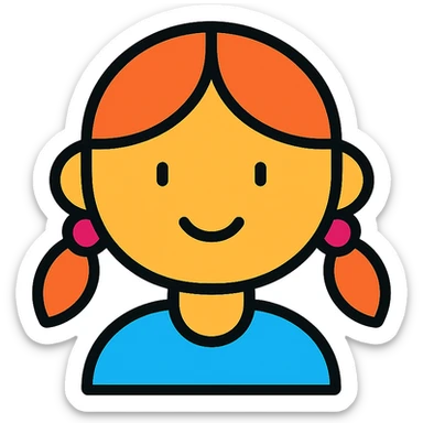 a girl in a color outline icon style, black outlines with subtle color fills, simple and clear sticker