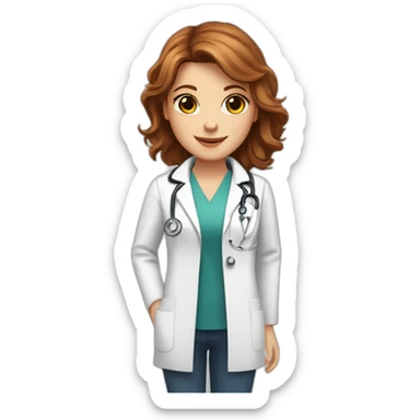 White doctor girl, chestnut hair, hazel eyes, with a bouquet of roses sticker
