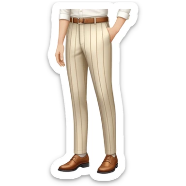 beige dress pants with white vertical stripes pattern, formal trousers with cuffed hem, clear vertical line pattern similar to plaid but only vertical lines, no model, isolated garment sticker