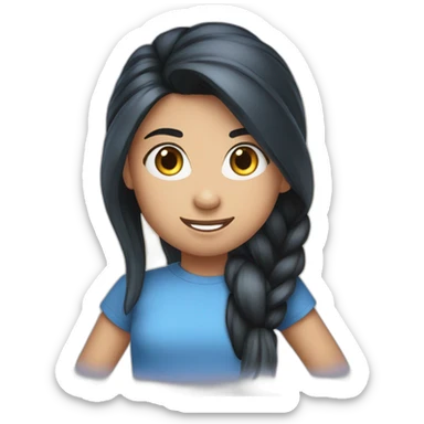 A 11 years old girl with long black hair tied back into a pony tail wearing a blue t shirt  sticker