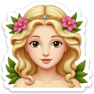 Greek goddess Aphrodite with flowers and a wink sticker