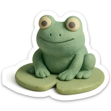 frog sitting on a lily pad in claymation style with visible fingerprints and pastel palette sticker