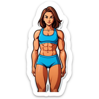 Woman only with upper body muscles and skinny skinny chicken legs sticker