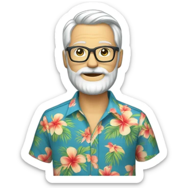 middle aged hipster no hat with beard silver hair blue eyes hawaiian shirt sticker