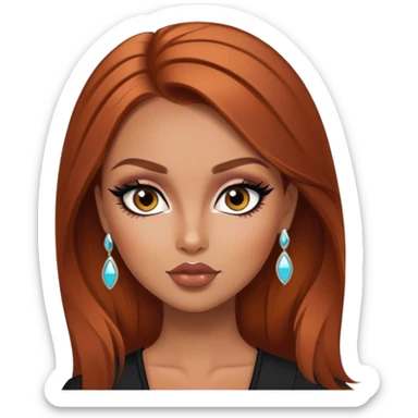 russian features, beauty, winred hair, tan skin,  eyes, pretty eyes, black eyeliner, pretty bratz baddie sticker