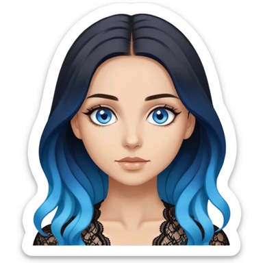 Beautiful Buxom-deep blue eyes-very long brunette to sky blue ombre hair-big juicy booty, wearing black lace, sfw sticker