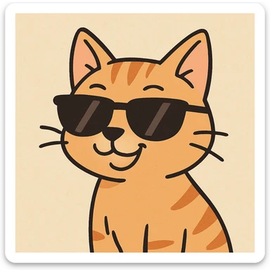 cool cat with sunglasses, cartoon style, playful expression sticker