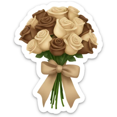 Beige and Brown roses Bouquet with beige bow sticker