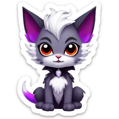 Anthro-Cute-Edgy-Vampiric-Batty-Cat-Black-Purple-Red-Grey-White-Contrast-Colors-Fantasy-Fur-Sona-Chibi-Shiny-Fakémon-Hybrid with horns full body sticker