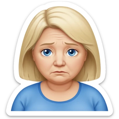 Head image of older fat dishwater blonde woman with shoulder length hair and blue eyes. Neutral expression bordering on sad. sticker