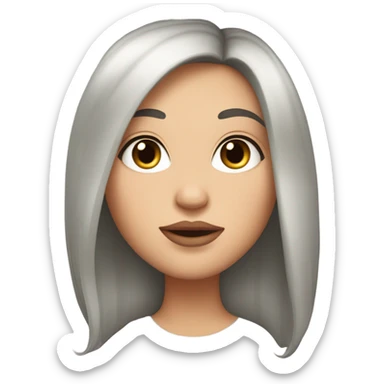 White girl with black thick waxy hair, middle hair parting and juicy lips sticker