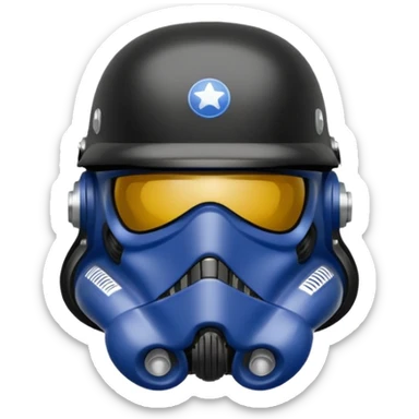 a blueberry wearing a black star wars death trooper helmet sticker