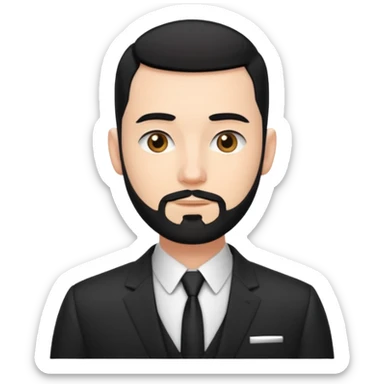 thin adult man, white, with black hair with buzzcut, with nice beard, wearing suit sticker