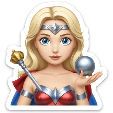 Blonde blue eyes Wonder Woman holding bell and short white baton sticker