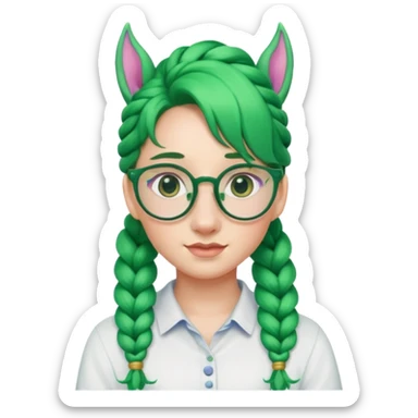 braided unicorn wiith big visible braids looking into the camera spectacled green hair sticker