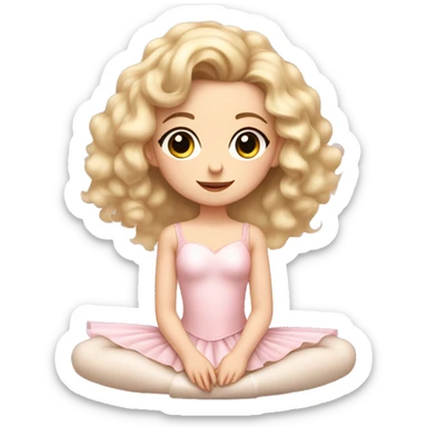 little girl with pale skin curly blonde hair and brown eyes wearing a light pink ballet outfit sitting on the floor sticker