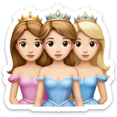 3 princesses, 2 with brown hair and 1 blonde sticker