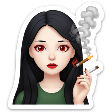 A girl with long hair smoking marijuana with red eyes  sticker