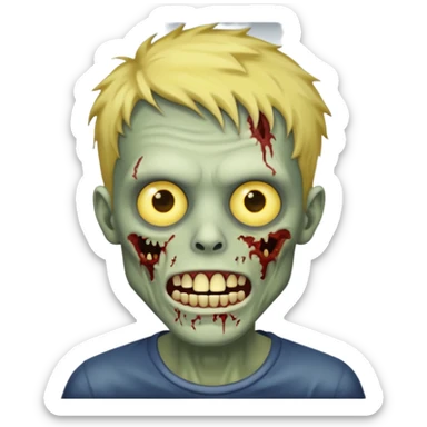 faça um homem zumbi, de cabelo baixo mostrando o dente sticker
