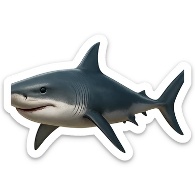 Edit the gray shark emoji to be smiling in a realistic style. Remove legs and sneakers, keep only the shark. Match the gray color from the reference images. sticker