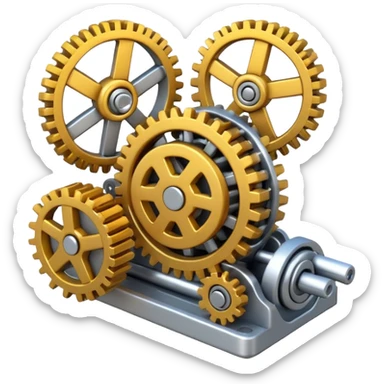 A 3D emoji in iOS emoji aesthetic style of a mechanical device with gears and springs, symbolizing a triggered trap or mechanism. sticker