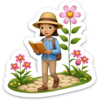 someone who's walking on a path and the person is reading a panel to learn about a flower sticker