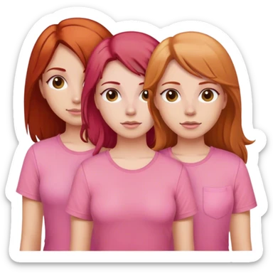 Three sisters one has red hair one has dirty blonde hair one has brown hair, all wearing pink shirt ￼ sticker