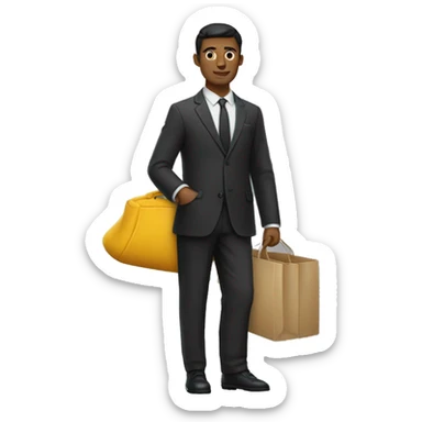 Homme d’affaire en vêtements noir avec des grands pieds et une mallette  sticker