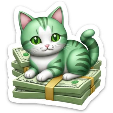 A pack of money with a cat drawn on it  sticker