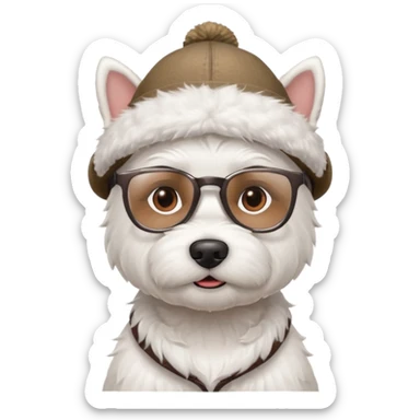 Westie Dog with Glasses and hat sticker