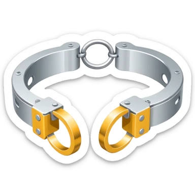 Minimalistic metallic handcuffs emoji, reflective metal, simple flat vector design, futuristic minimal style sticker