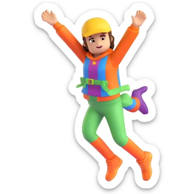 roblox character, jumping pose, cheerful, colorful clothing, 3D style sticker