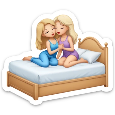 Two girls full body kissing sfw in the bed sticker