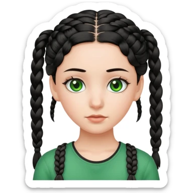 teenage girl with green eyes and black hair, braided hairstyle sticker