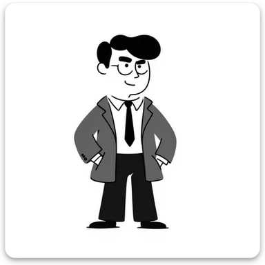 Sketch of a middle-aged man with stern expression, short hair, wearing a suit and tie sticker