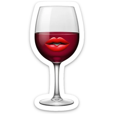wine glass half full of red wine with a lipstick kiss print on the rim sticker
