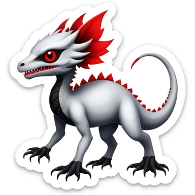 a translucent white with black belly and red eyes exotic edgy vernid-fionbri-creature full body sticker